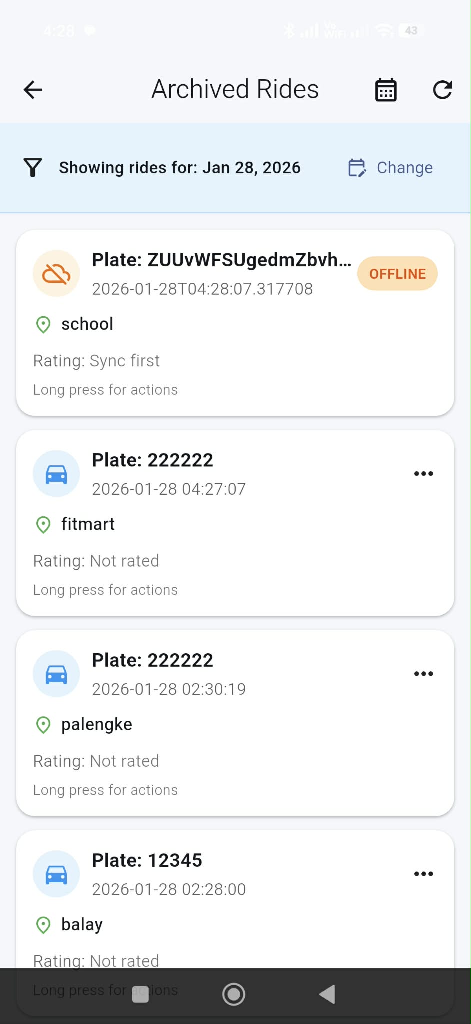 Example of OFFLINE ride needing sync (“Sync first”).