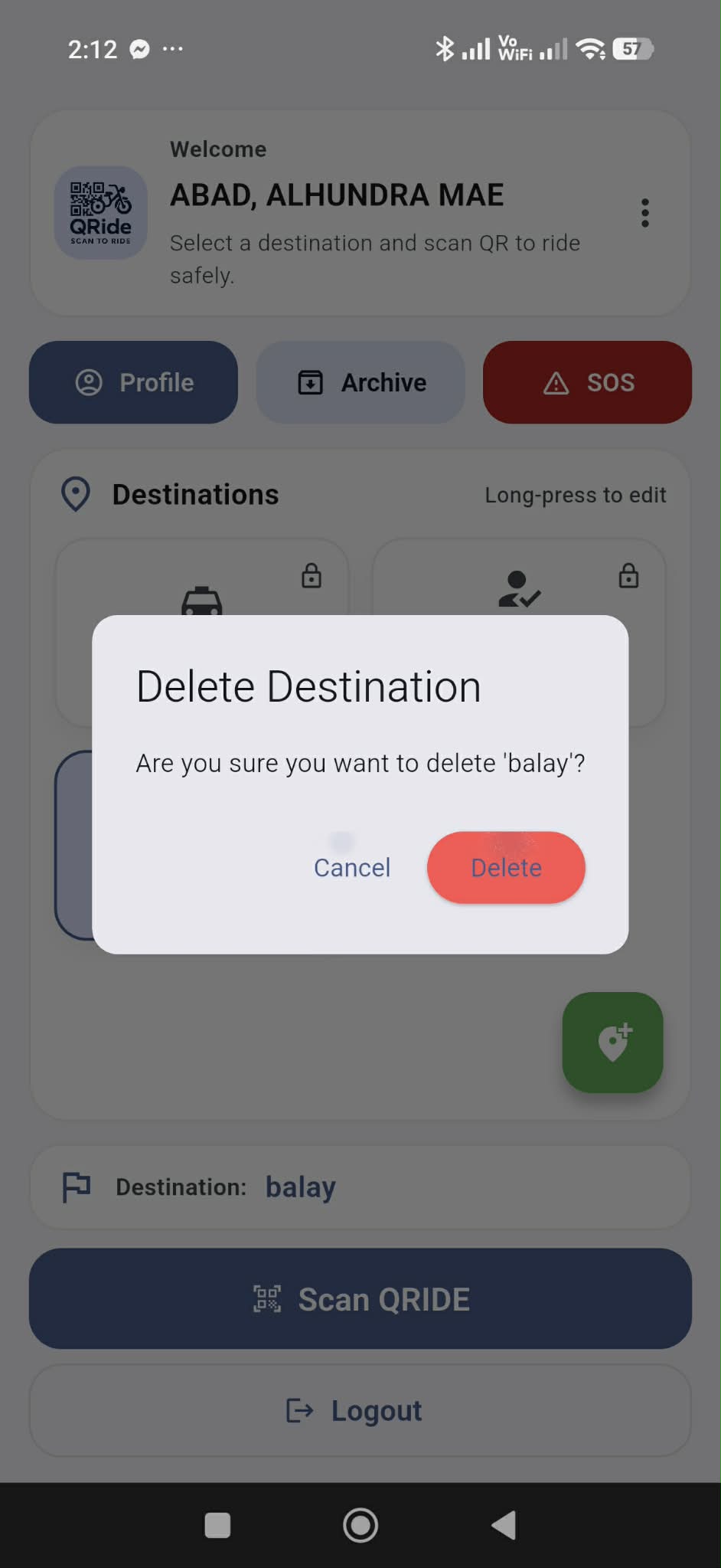 Delete confirmation dialog.