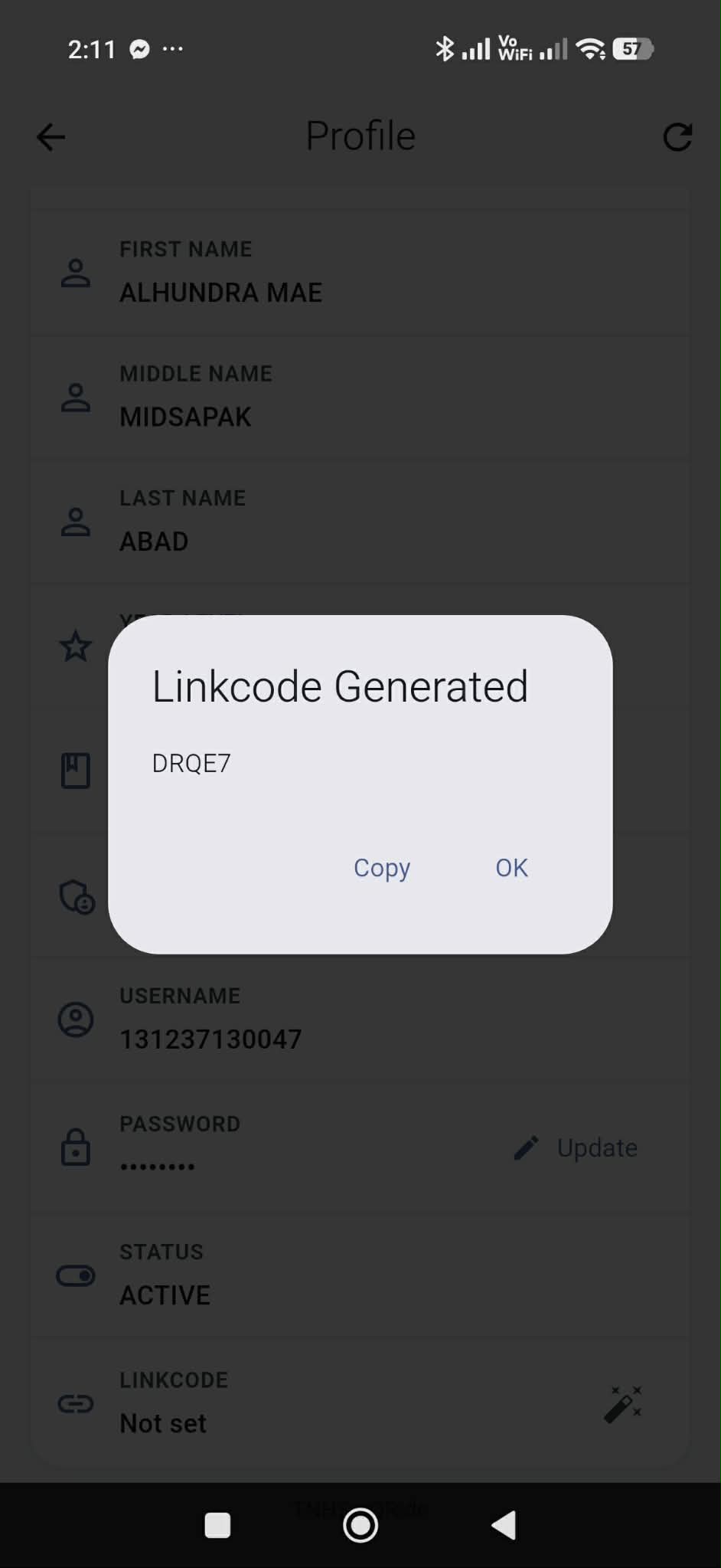 Linkcode generated dialog with Copy button.
