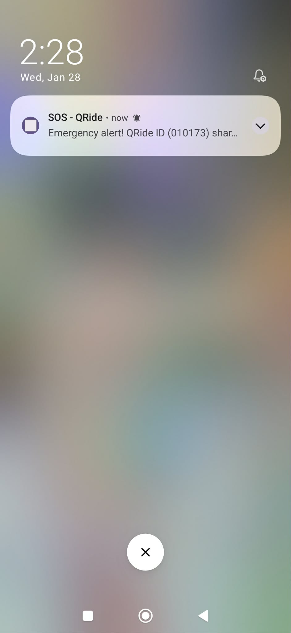 SOS push notification received by parent/guardian.