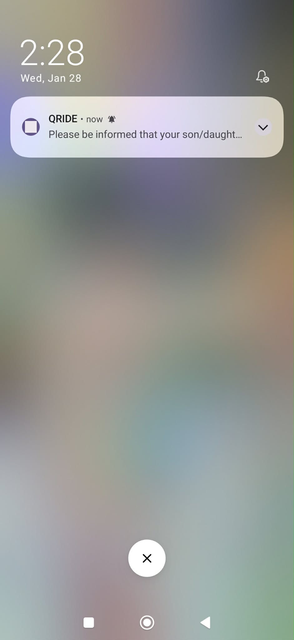 Ride log push notification (“Please be informed…”).